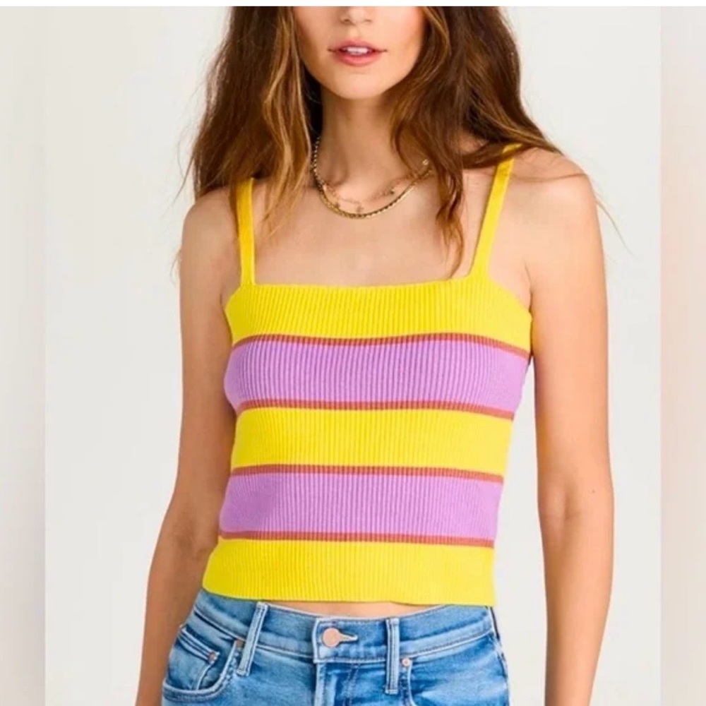 MOTHER Yellow and Pink Ribbed Striped Tank
